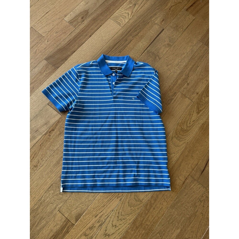 Rag & Bone Men's Short Sleeve Blue Stripe Polo Shirt XL Collar Cotton Golf